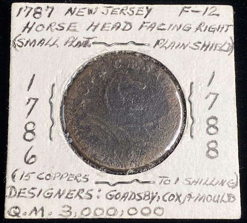 1787 New Jersey Colonial Copper Coin
