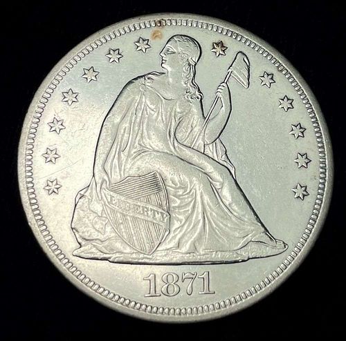 1871 Seated Liberty Silver Dollar AU58