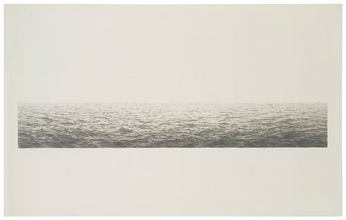 Vija Celmins (b. 1938), ''Untitled (Ocean),'' 1972, Lithograph on Twinrocker handmade paper, Image: 6" H x 41.5" W; Sheet: 28.5" H x 45.5" W