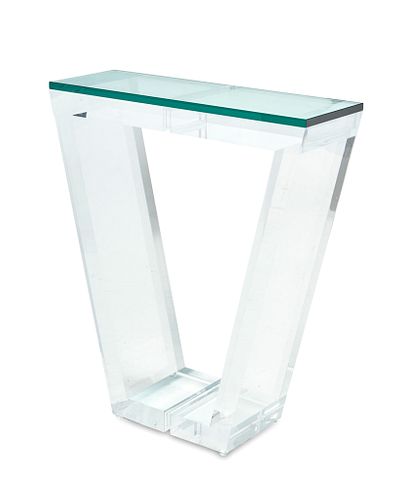 A postmodern Lucite and glass console table