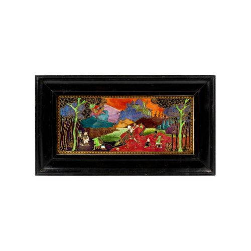 Rare Wedgwood Fairyland Lustre Plaque, Picnic by a River
