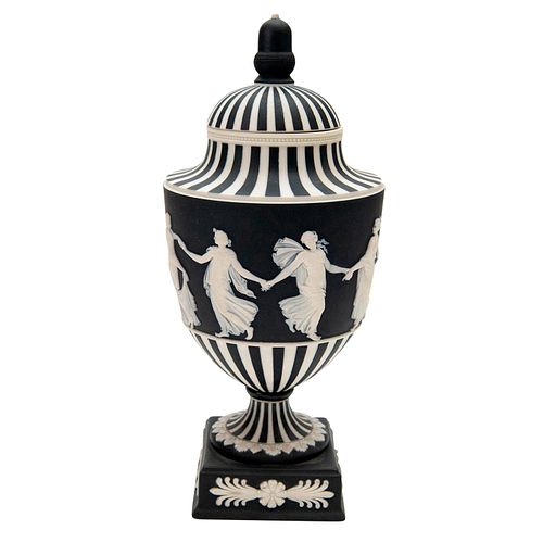 20th c. Wedgwood Jasperware Vase with Lid, Dancing Hours