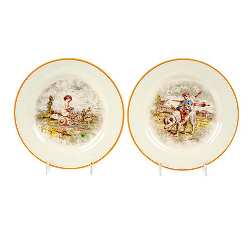 2pc Wedgwood Hand Painted Creamware Plates