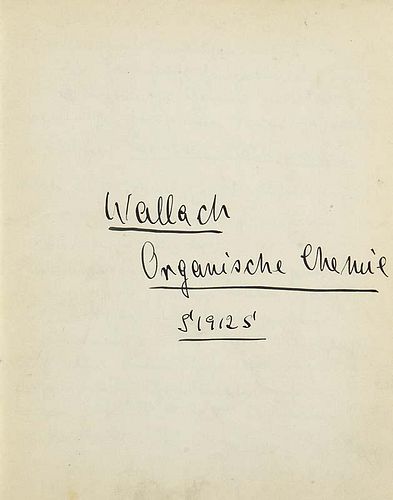 Universitaetsmitschrift 'Wallach. Organische Chemie. S 1912 S' mit  ca. 422 handschriftl. Seiten. Ca. 400 Bll. Lwd. d. Zt. (e