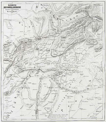 Huegel, Karl von
Das Kabul-Becken und die Gebirge zwischen dem Hindu-Kosch und der Sutlej. Mit 3 (1 gef.) lith. Karten. Aus: 