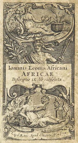 Leo Africanus, JohannesAfricae Descriptio. 2 Tle. in 1 Bd. Mit 1 gest. Titel, Holzschnittinitialen  und -schlussvignette. Le