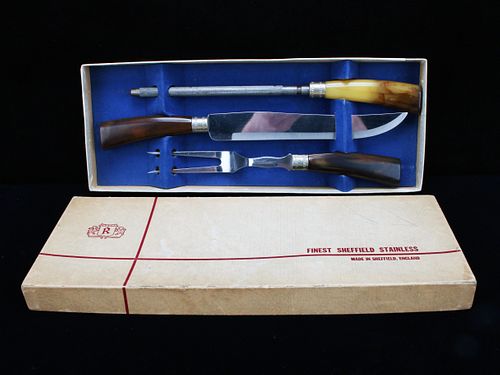 SHEFFIELD HORN CARVING SET IN BOX