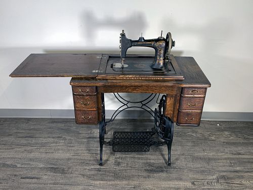 SEWING TABLE WITH TRESTLE AND STRAWBRIDGE AND CLOTHIER MACHINE
