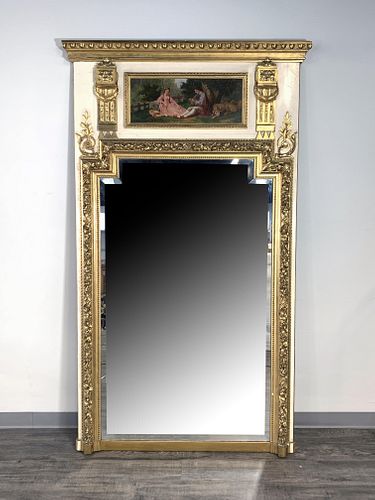 LARGE TRUMEAU MIRROR CARVED AND GILDED 