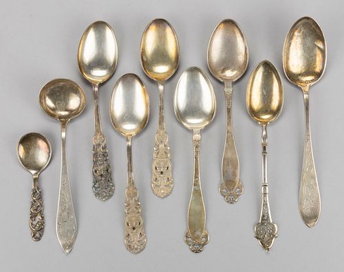 NORWEGIAN 0.830 SILVER, AND POSSIBLY OTHER SILVER, SPOONS, LOT OF NINE