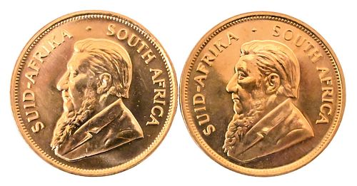 Two 1980 South African One Ounce Fine Gold Krugerrands.