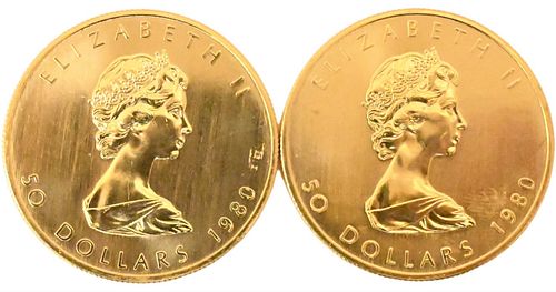 Four 1980 Canadian One Ounce Fine Gold $50 Maple Leafs