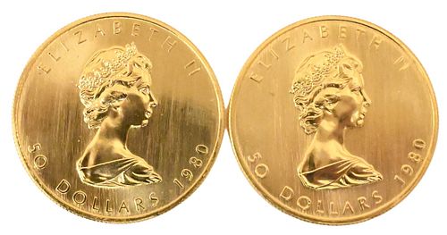 Four 1980 Canadian One Ounce Fine Gold $50 Maple Leaves