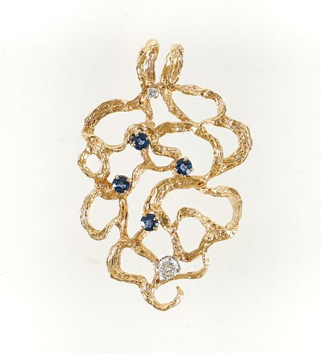 14K Diamond Sapphire Pendant Necklace