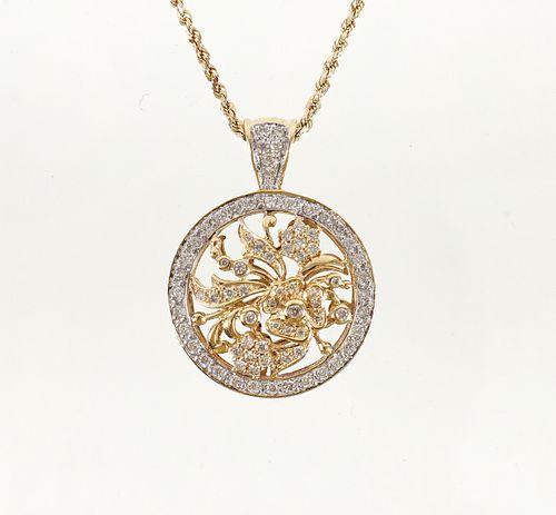 14K Diamond Floral Pendant Necklace