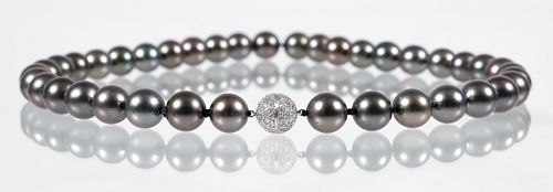 18K South Sea Black Pearl Diamond Necklace