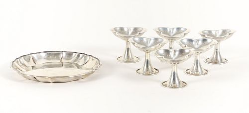 6 clover shaped salt cellars and Tiffany plate