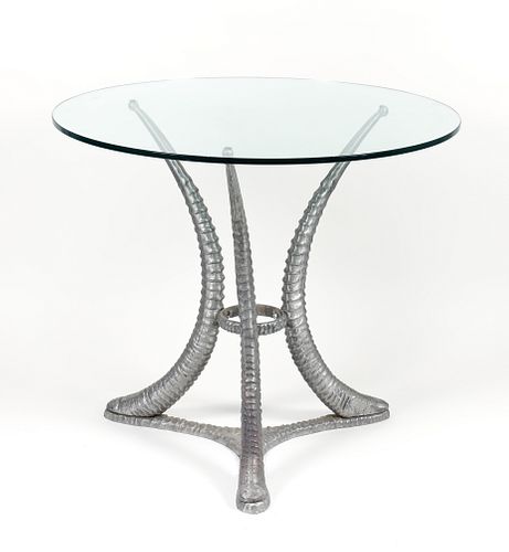 Arthur Court Sable Horn Aluminum & Glass Top Table 