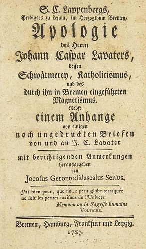 (Schilling, Johann Georg)S.C. Lappenbergs Predigers zu Lesum, im Herzogthum Bremen, Apologie des Herrn Johann Caspar Lavater
