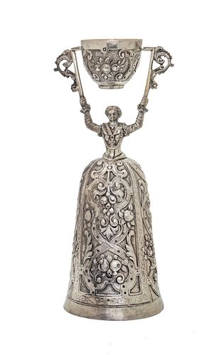Israel Freeman & Son Ltd. (London) Figural Sterling Silver Marriage Cup, C. 1980, H 7'' 6.9t oz