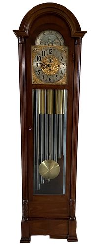 Herschede Mahogany, 9 Tube Tall Case Chime Clock, H 80'' W 19'' Depth 12''