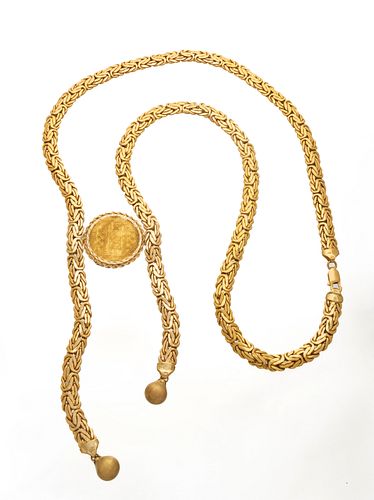 14kt Yellow Gold Necklace With Inset Gold Coin, L 37.5'' 88g