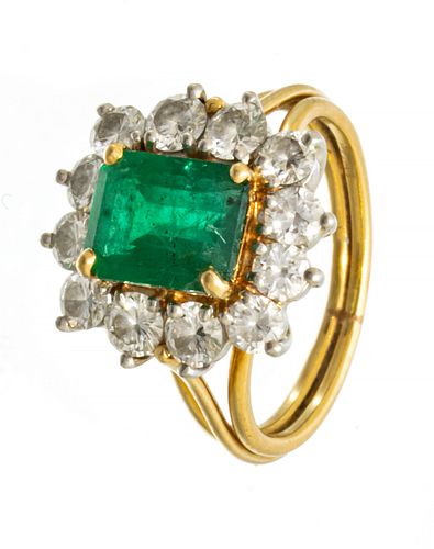 2ct Emerald, Diamond (G, SI1) Platinum & 18kt Gold Ring, 6g Size: 6