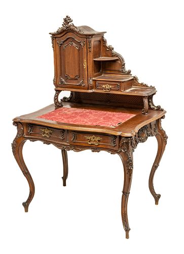 French Rococo Style Mahogany Writing Desk, C. 1900, H 60'' W 38'' Depth 28''