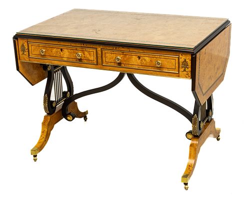 Baker (American) Regency Style Burled Wood Sofa Table, H 29'' L 40'' Depth 26''