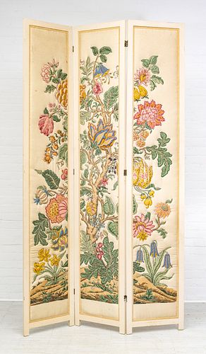 Oriental Style Quilted Linen 3-panel Dressing Screen, H 94'' W 57''