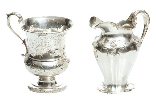 Gorham Sterling Silver Cream Pitcher 1896, & London 1820 Sterling Cup 2 pcs