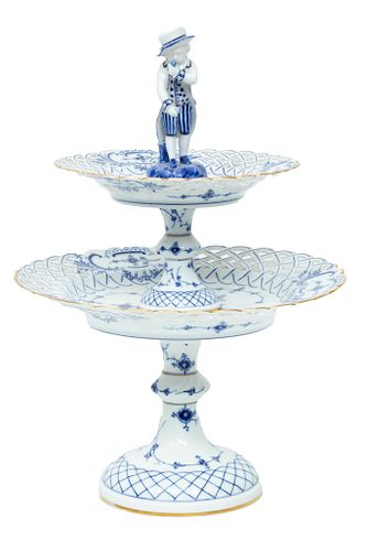 Royal Copenhagen (Danish) Two-tier 'Blue Flower' Porcelain Dessert Tray, H 16.75'' Dia. 11.25''