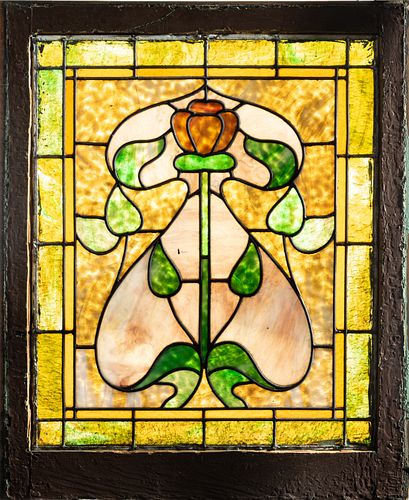 Leaded Glass Window Pane C. 1900, H 23'' W 19''