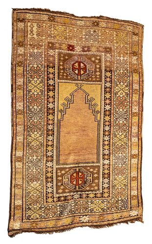 Turkish Handwoven Wool Prayer Rug, W 3' 4'' L 5' 1''