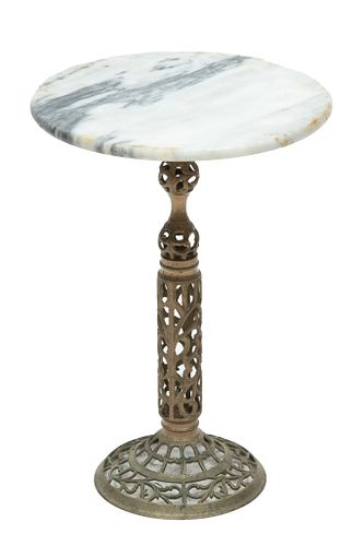 Marble Top & Brass Table, C. 1930, H 17'' Dia. 12''
