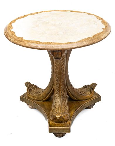 Marble Top Round Pedestal Base Table H 27'' Dia. 26''