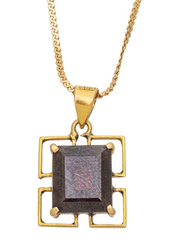 14K Yellow Gold Chain, Square Red Stone L 14'' 4.5g