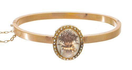 Victorian 9kt Rose Gold Mourning Bracelet, H 2.3'' W 2.3'' 10g
