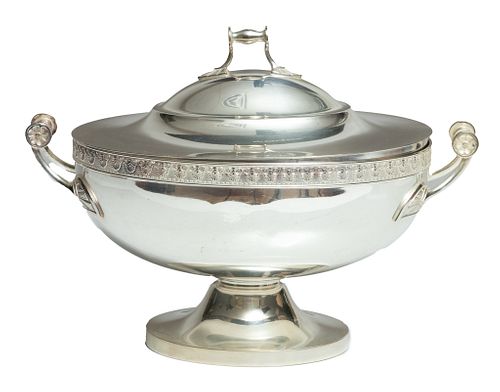 Gorham Co. Silver Plate Soup Tureen C. 1920, H 10'' L 14''