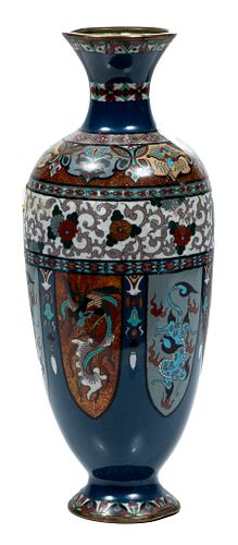 Japanese Cloisonne Vase C. 19th.c.1850, H 14.5'' Dia. 5.5''