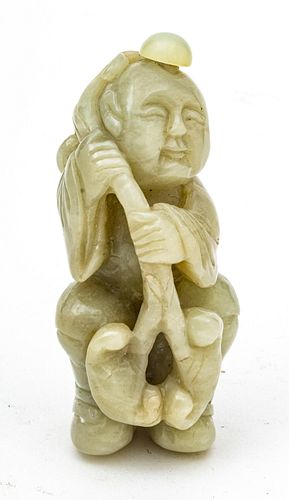 Chinese Carved Jade Snuff Bottle,  19th C., Boy With Ruyi Scepter, H 2.7''