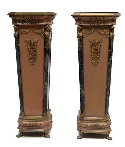 Empire Style Marble Top Pedestals, C. 1930, H 52.5'' W 20'' L 20'' 1 Pair