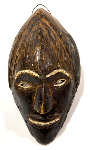African Carved Wood With Pigment Yoruba Mask, H 12", W 6.5", D 3.75"