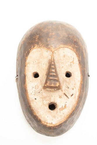 Lega, Congo, Polychrome Carved Wood Mask, H 11", W 7"