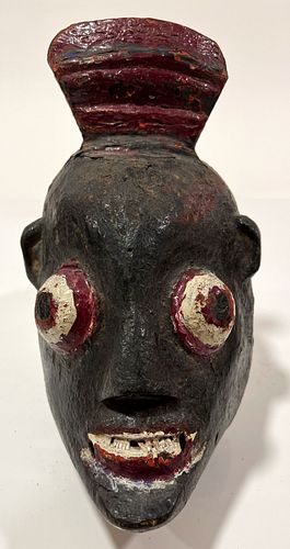 African Polychrome Carved Wood Mask, H 10.5", W 5"