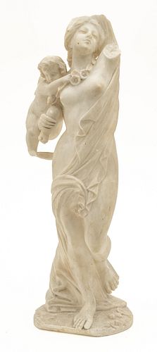Carved Alabaster Sculpture, Allegorical Woman With Child, As Is, H 20'' W 6'' Depth 7.5''