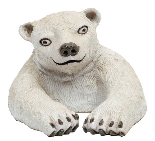 Ginny Moss (Ann Arbor, Michigan) Glazed Pottery Polar Bear, 1974, H 9.5'' W 12'' Depth 14''