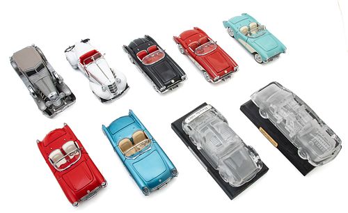 Franklin Mint Precision Model Cars: Auburn, BMW, Corvette, Porsche (& Duesenberg) 9 pcs