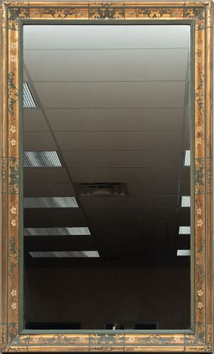 Mirror, Wood Frame, Flowers On Gilt C. 1920, H 41'' W 24''