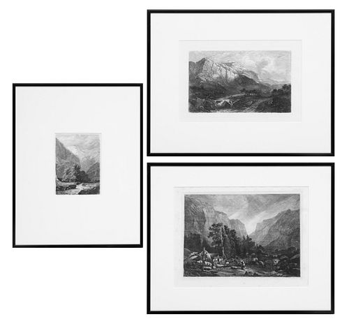 Alexandre Calame (Swiss, 1810-1864) Etchings On Wove Paper, Mountain Landscape Scenes, H 6.75'' W 9.5'' 3 pcs